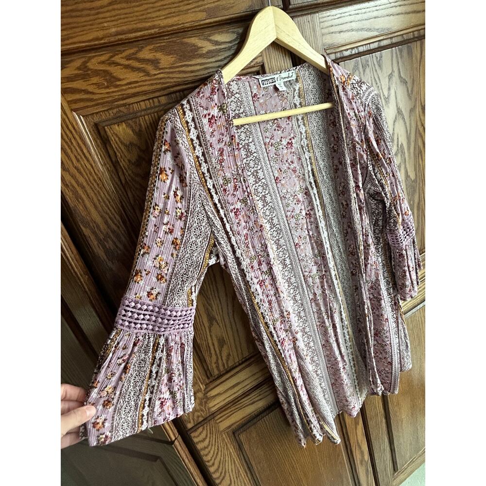 GYPSIES & MOONDUST Printed Bell-Sleeved Kimono - Size Small - Picture 5 of 8